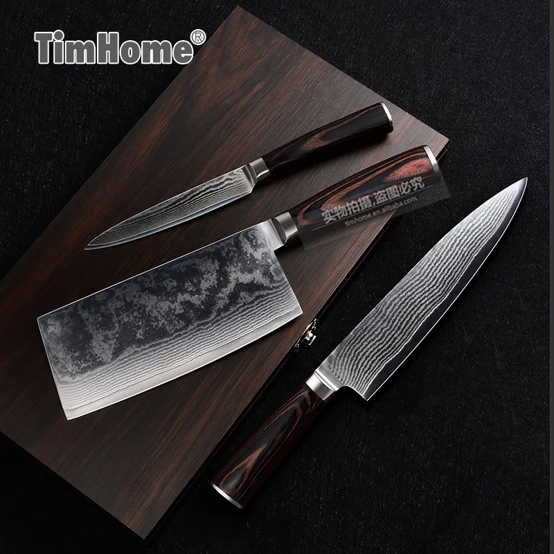 Damascus Steel Knife Set Japanese Style Kitchen Knives Set With Wooden Gift Box