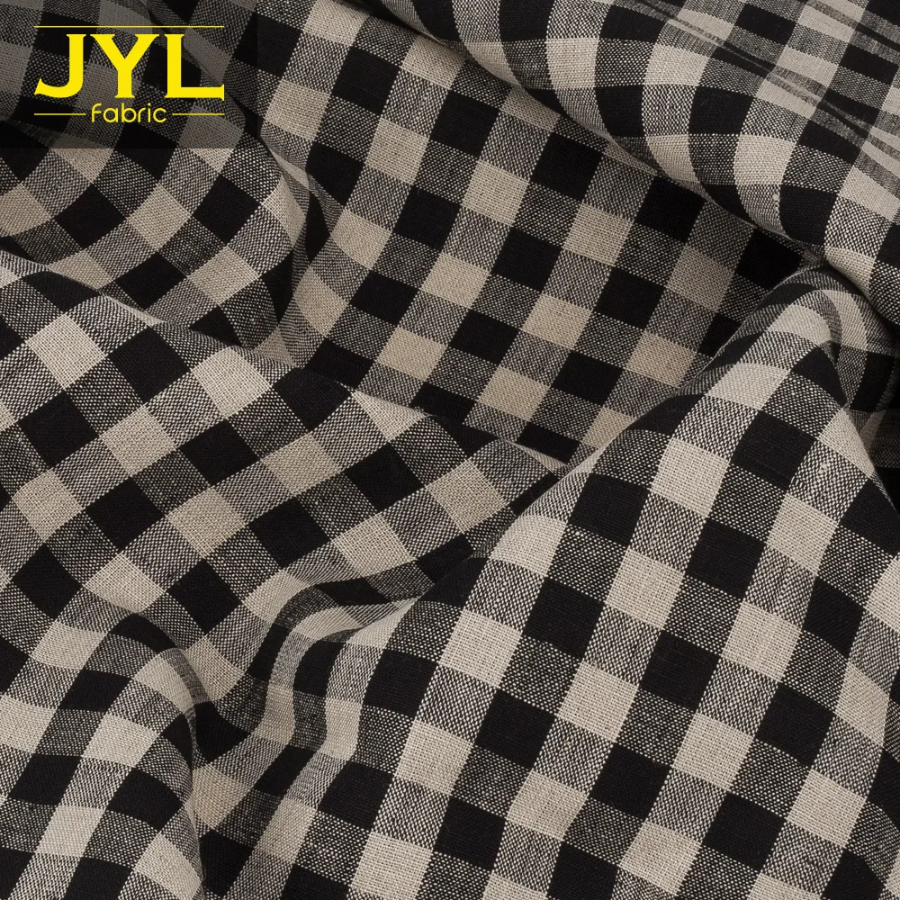 
JYL 100% linen fabric for comfortable plaid clothing E1005# 