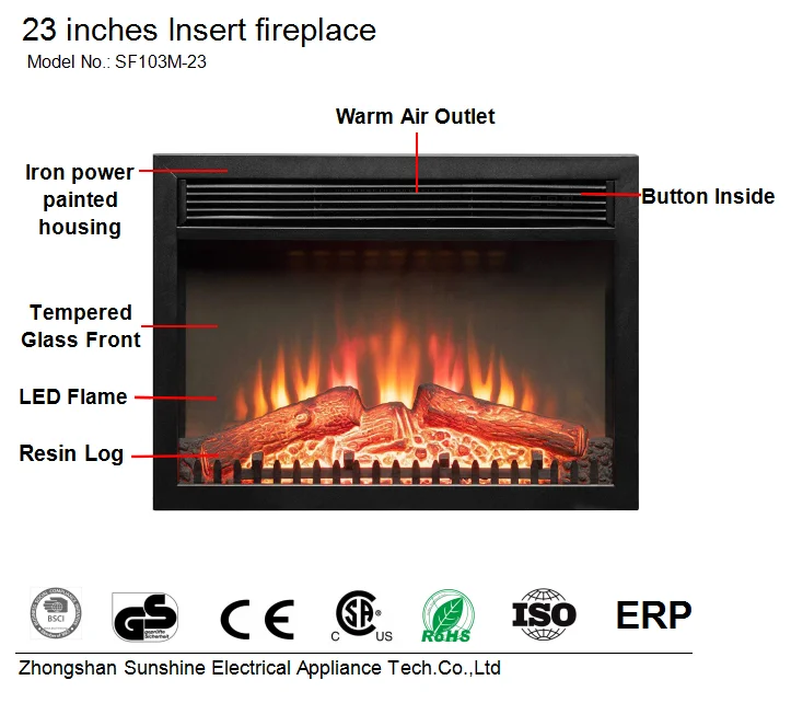 23inch remote control electric fireplace with master flame and mantel no heat