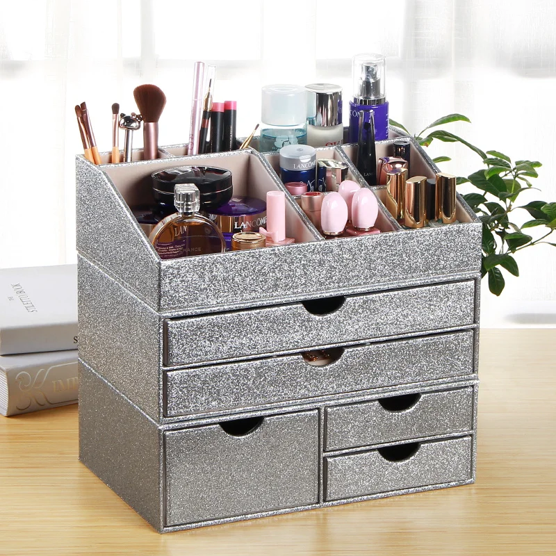 Leather Fancy Cosmetic Organizer Make Up Storage Box make-up skin care organizer for Women