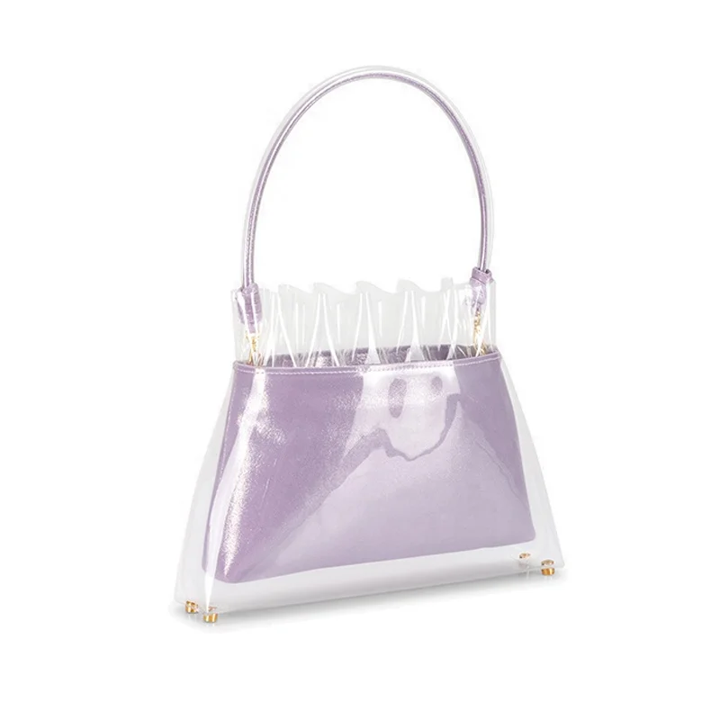 
2019 Europe style hot sale elegant transparent clear jelly tote shopping bag set handbag mini purse inside flower edge 
