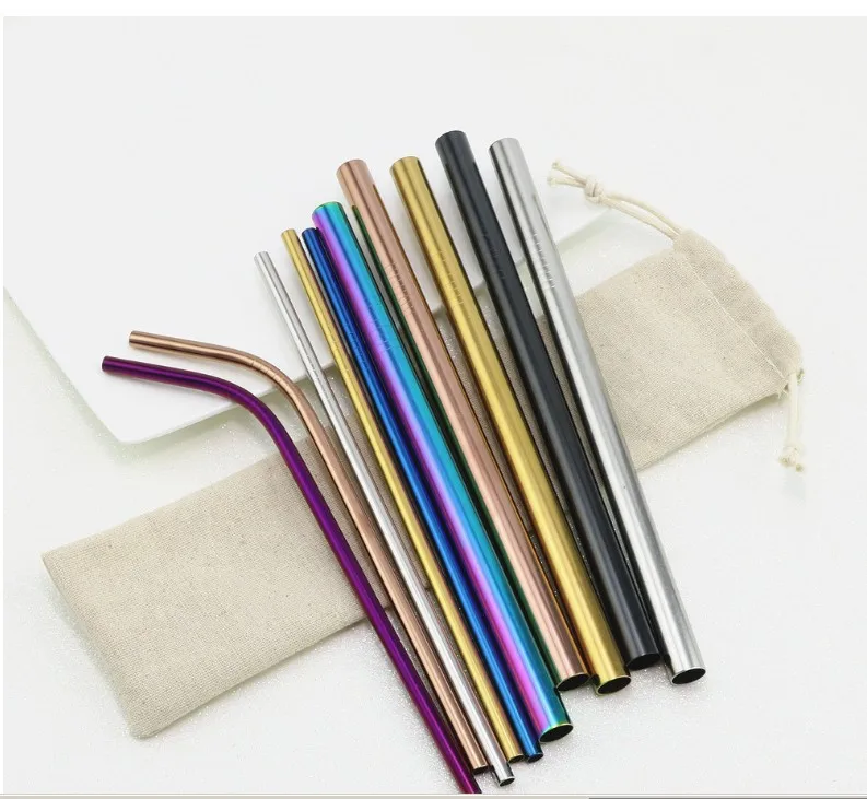 Reusable 304 Stainless Steel and Titanium Rainbow Drinking Straws with 8mm Diameter and Brush PC Material for Cups and Bars