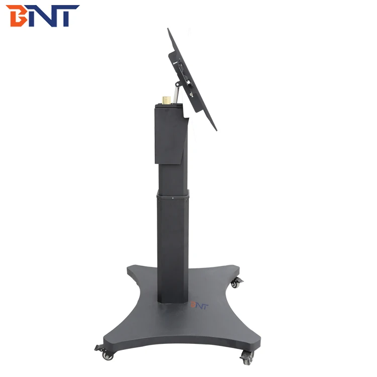 Height motorized adjustable cold rolled steel motorized swivel tv stand with wheels