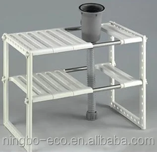 Over / Under the Sink Adjustable Kitchen Dish Drainer Plastic Shelf Storage Rack Organizer