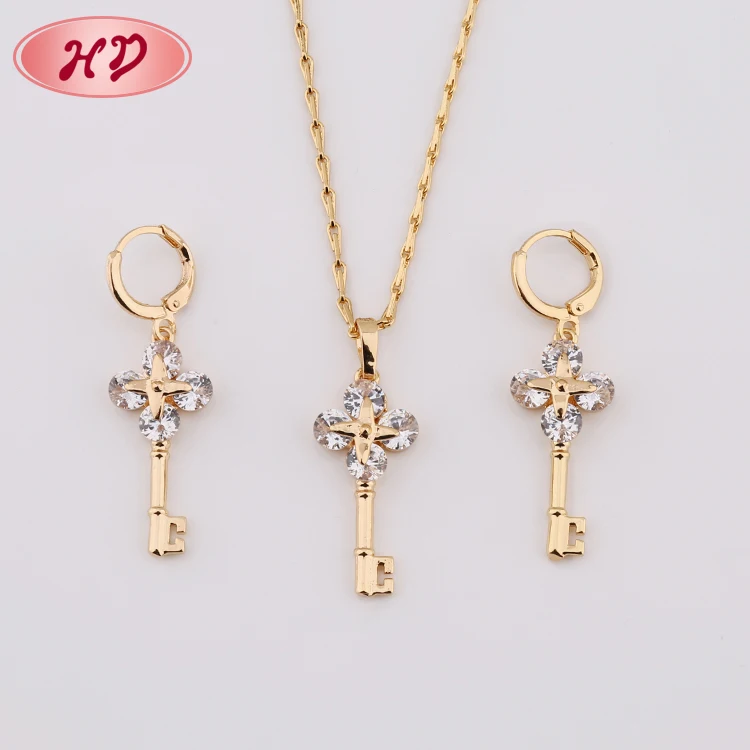 2017 Fashion The Key Shape Indian Wholesale 18K Bridal Zirconia Jewelry Set