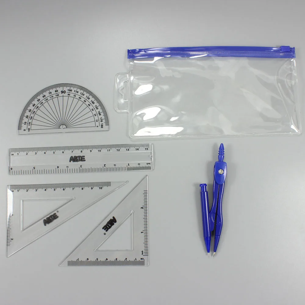 zinc alloy spray painting pencil compass and ruler set with pvc bag