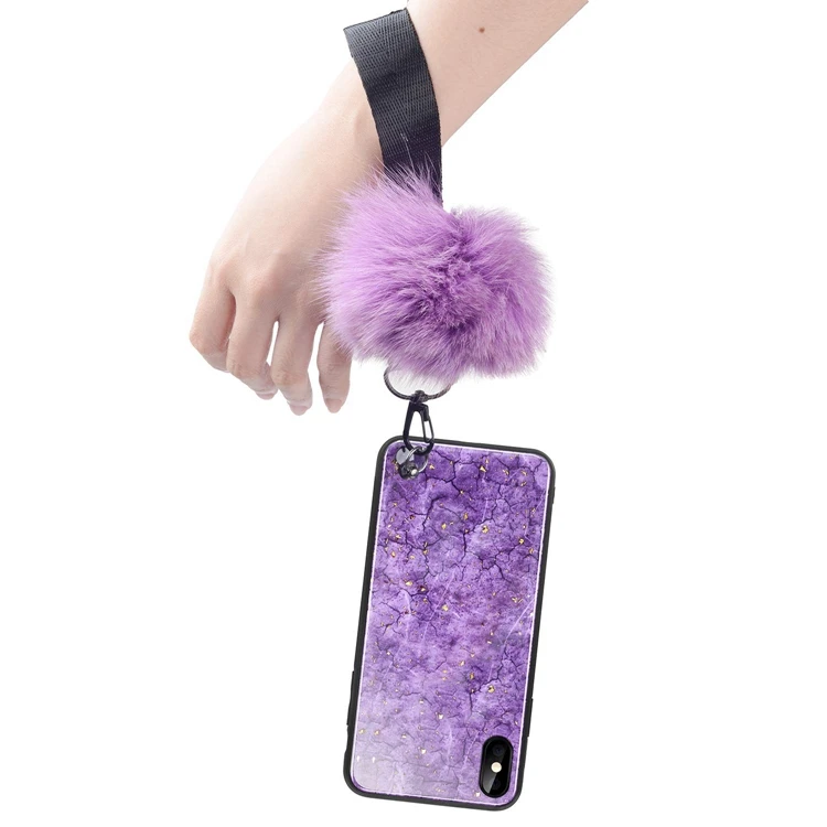HOCAYU Purple Luxury Girly Rabbit Fur Pom Pom Phone Case For Iphone Xs Max