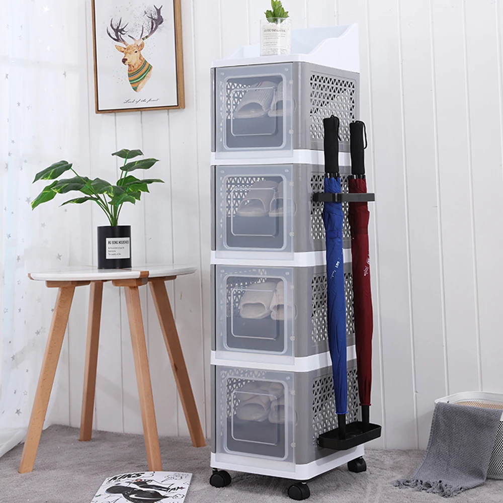 High Quality Modern Movable Plastic Shoes Storage Container Household Foldable Clear Shoes Storage Box