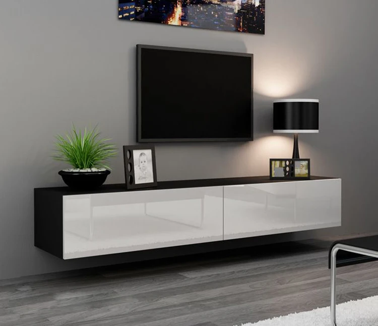 New design modern simple UV High Gloss TV stand LED light TV wall cabinet units designs wood TV cabinet