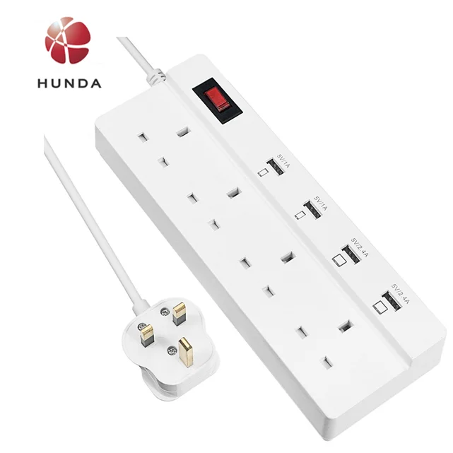 4 AC Outlets USB Charger Surge Protector Extension Socket with Smart 4 USB Output Charging Station for Kindle,Galaxy S7 Edge etc
