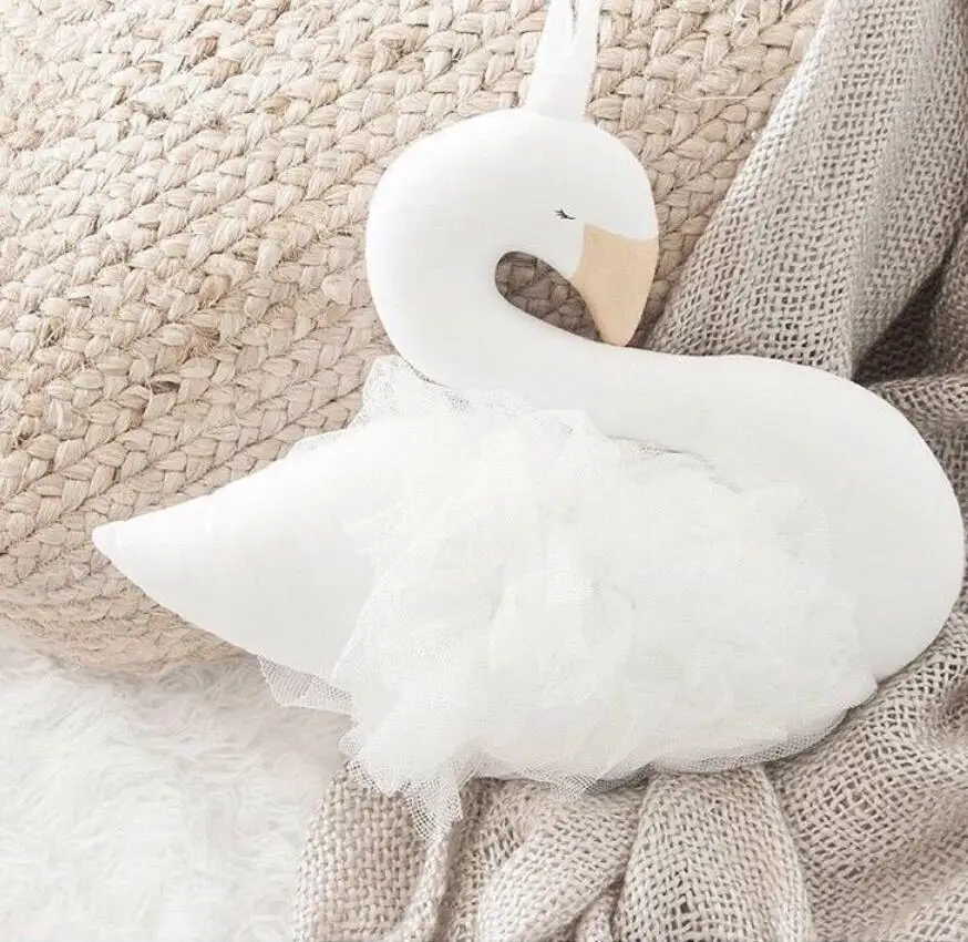 Soft plush lifelike white swan toy stuffed baby sleeping swan toy with ballet dress