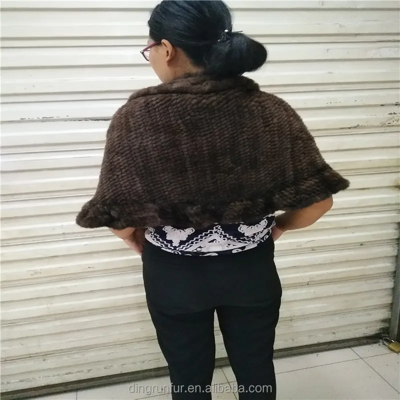 
2018 Factory supplier Women Knitted Mink Fur cape real mink fur shawl 