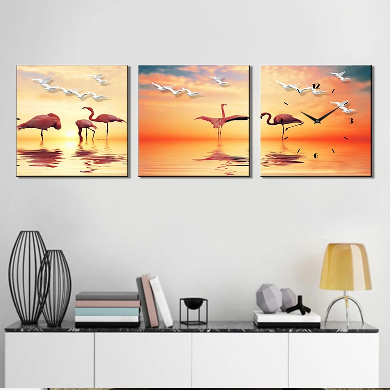 Modern Custom Canvas Picture Wall Clock Nature Picture Canvas Painting Large Wall Clock Wall CLOCKS Quartz Quartz Movement 50pcs