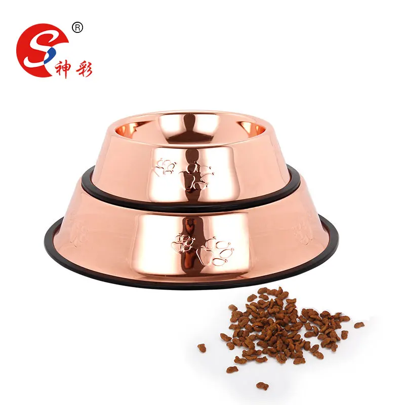 
Rose Color Steel Pet Feeder Stainless Steel Dog Bowls With Rubber Base Pet Food And Water Bowls Perfect For Dogs 