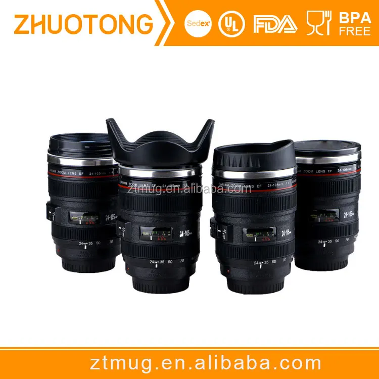 Food grade promotional inner stainless steel BPA free camera lens mug