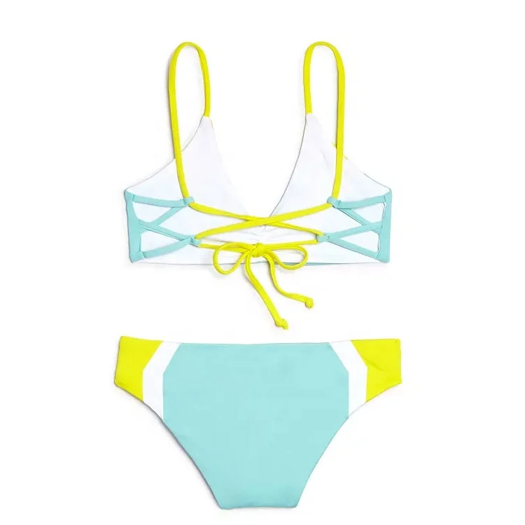 Custom your logo ethic Shiny lovely little girl modeling bikini For 5-14 Years Girls Striped Print Bikini