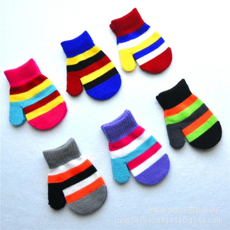 Wholesale  6  candy colors striped winter fingerless gloves 1-4 years old kids