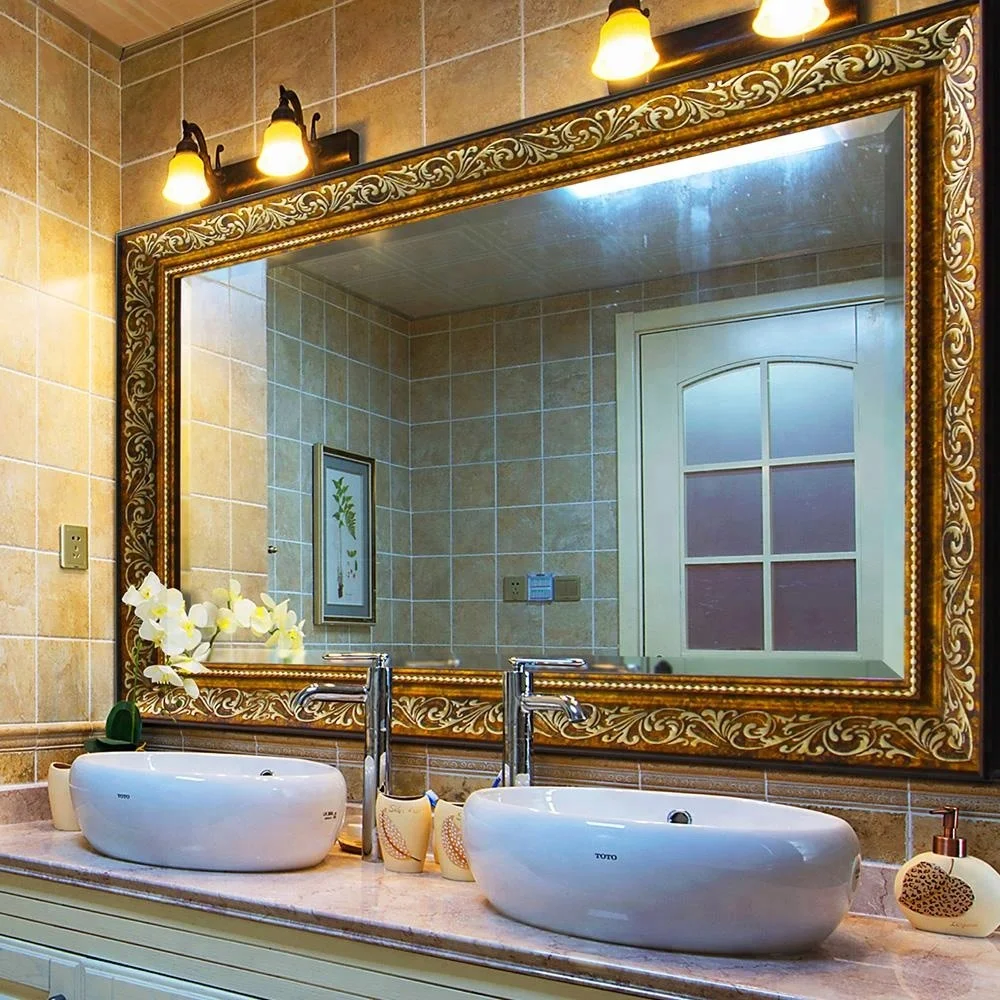 Antique bathroom wall mirror decor makeup mirror with plastic gold frame