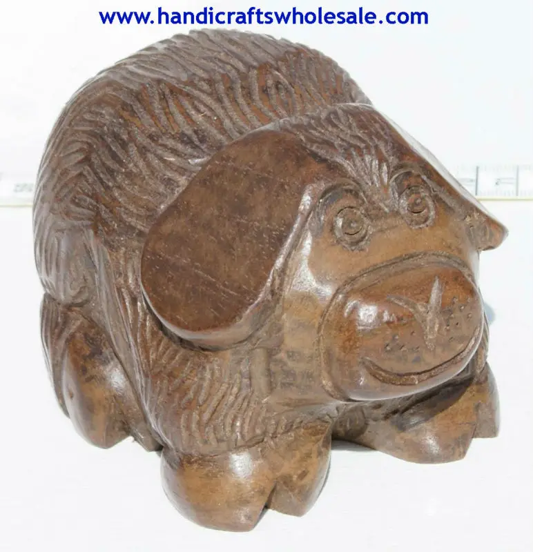 Wooden Pig Figurine Handcarved Sculpture Wood Statuette Statue Carving Art Crafts Handmade in Ecuador