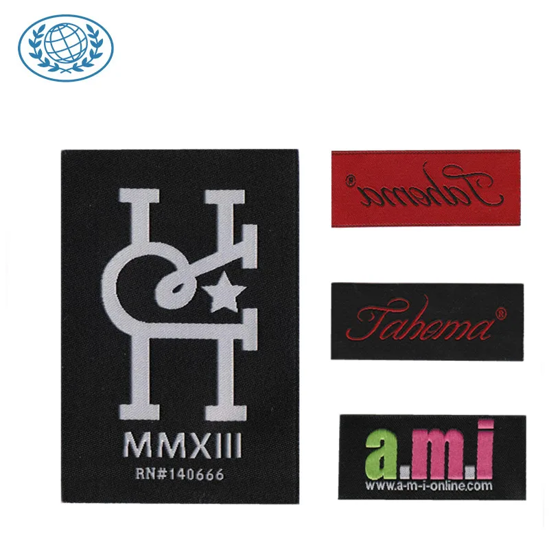 Custom Woven Label Flower Brand Name Logo Centerfold Machine Woven Damask Clothes Labels for Clothing Uniform Garments