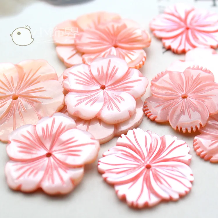 28MM Cheap Price Carving Mother Of Pearl Shell Bead Shell Flower Accessories Custom Pink Shell Queen Conch