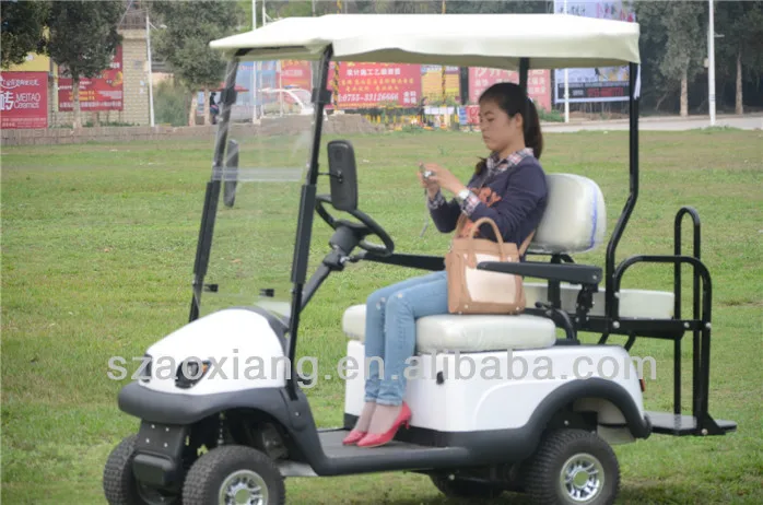 4 seater smart electric golf cart with folded windshield and soft top canopy