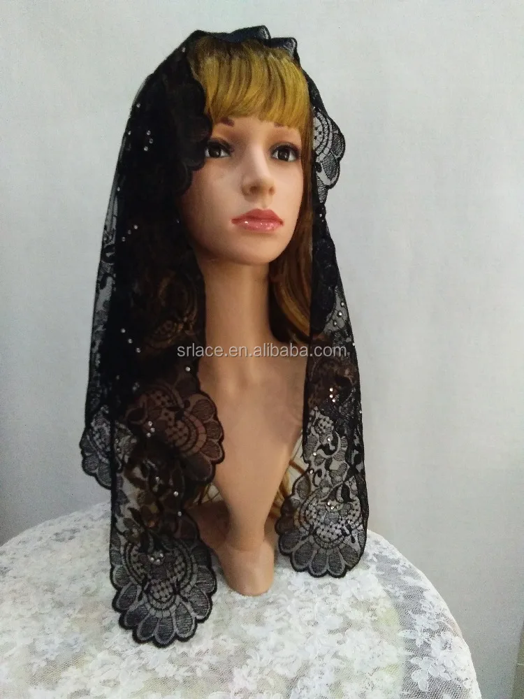 
Bead Black Catholic Lace Veil Spanish Lace Veil Mantilla 