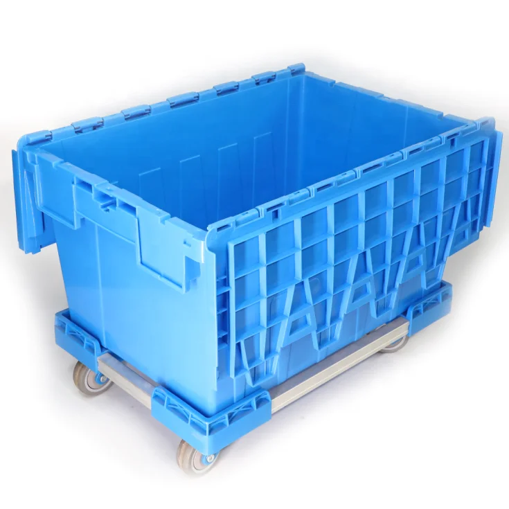 Plastic moving home warehouse crate Attached lid container for packaging and transportation