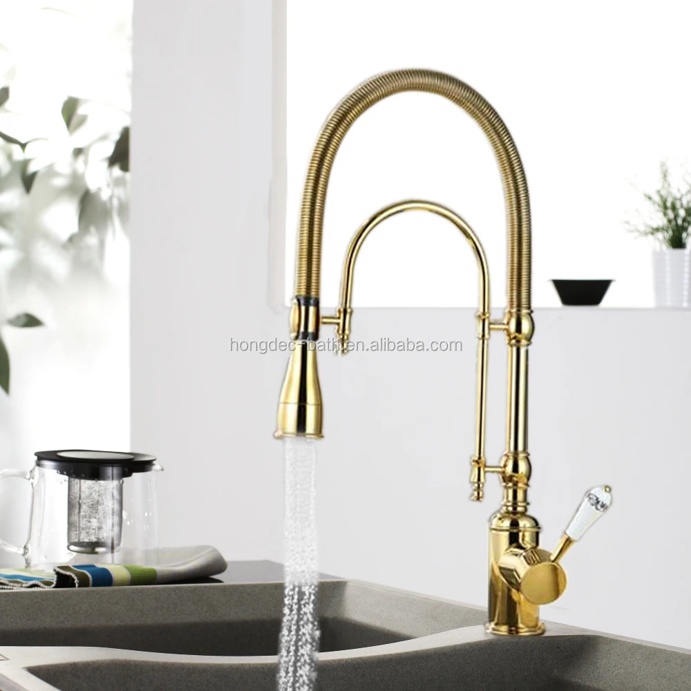 Luxury Royal Durable Brass Golden High Arc Hot and Cold Swivel Ceramics Handle Kitchen Sink Mixer Taps Faucet.
