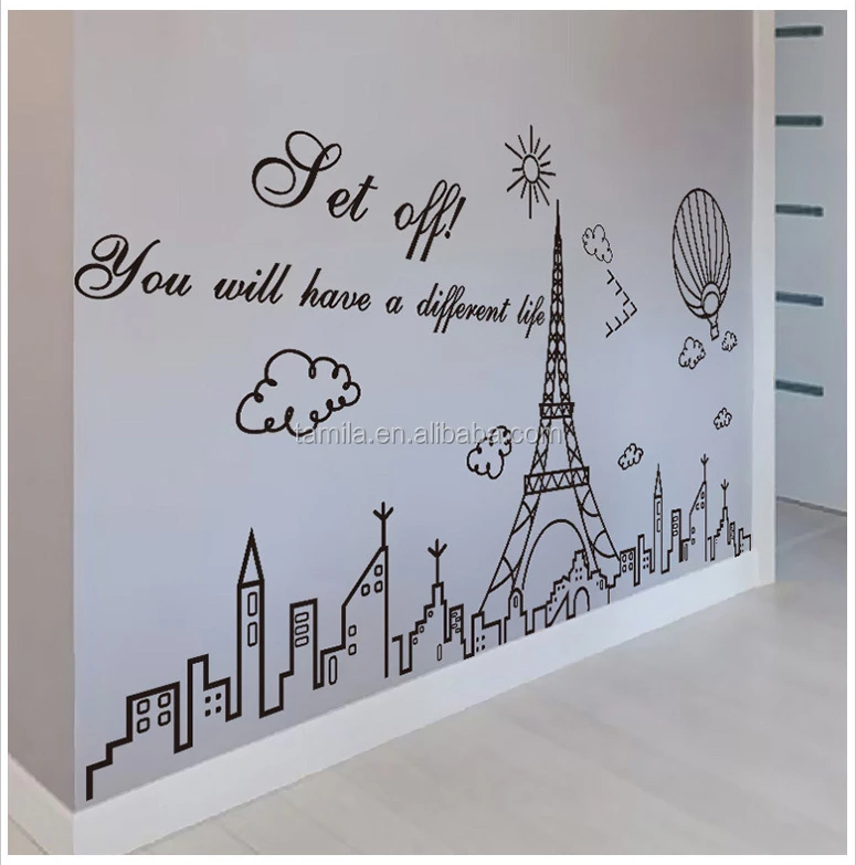 Home decorative funny France Eiffel Tower Removable Wallpaper for Home Decoration