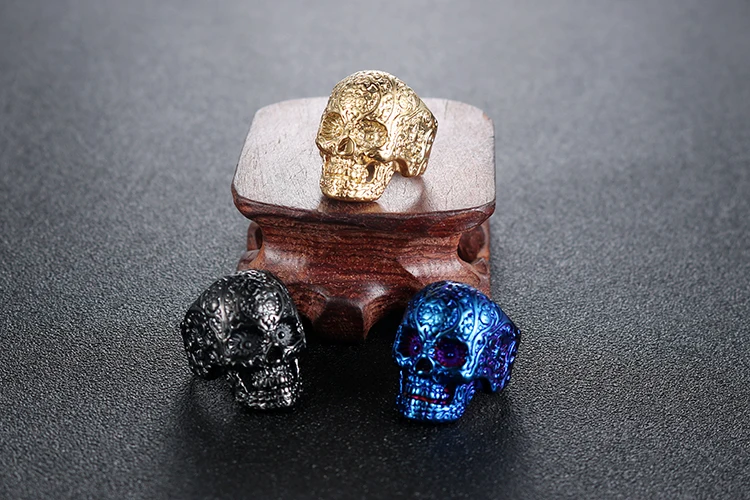 Hiphop style Gold Ion Plated Flower Skull Titanium Rings for men women In Stock