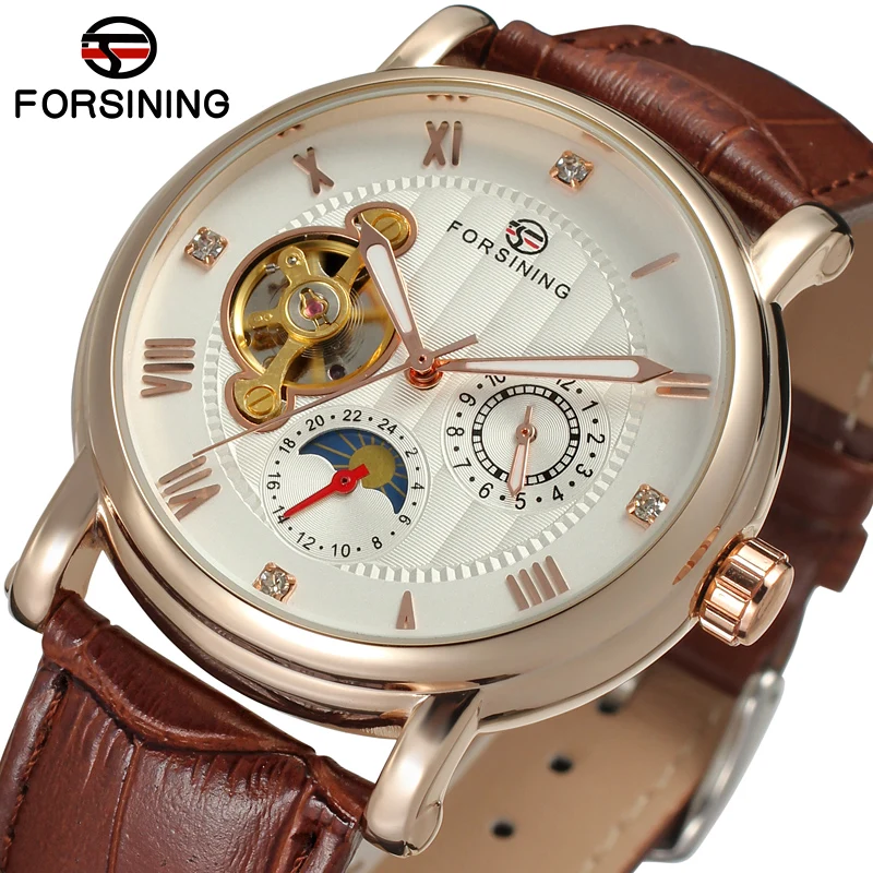 China Watch Factory FORSINING Man Tourbillion Automatic Wholesale Multifunctional Moon Phase Tourbillon Mechanical Mens Watches