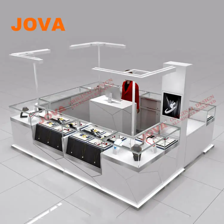 Серебряная витрина для ювелирных изделий киоск дизайна с осветительным декором