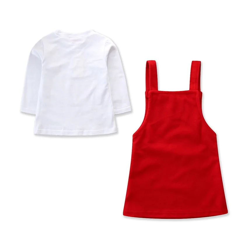 
Girl Spring Autumn Outfit Kids white long sleeve tops + red dress 2PCS Set for 2-7T 