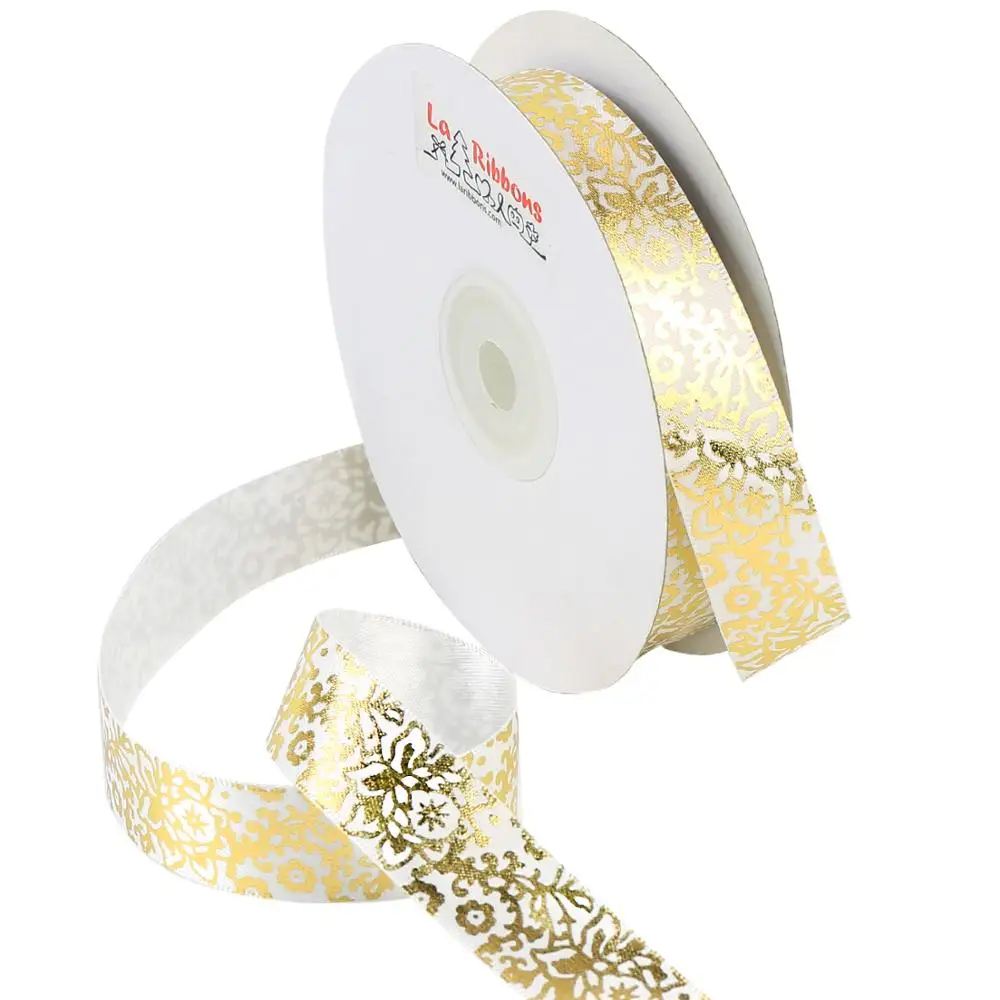 
High Grade Screen Ink & Metallic Gold Foil Printed Satin Grosgrain Ribbon 