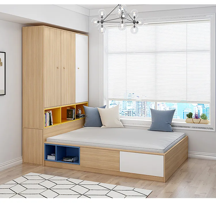 cheap simple wood double bed with storage