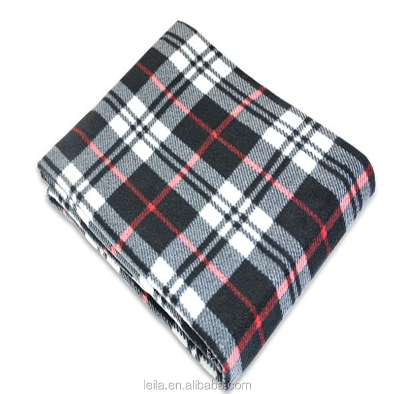 Custom Size Logo High Quality Super Soft Polyester Tartan Check Polar Fleece Throw Blanket