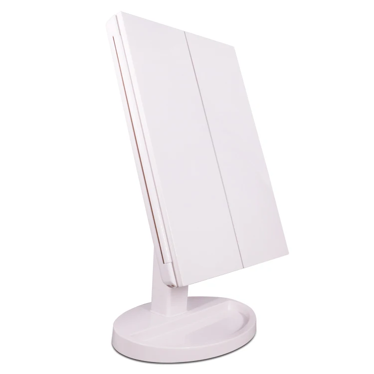 Brand Beauty Tri-fold LED Lighted Mirror with 10X/5X/3X/1X Magnifying Plastic Table Mirror