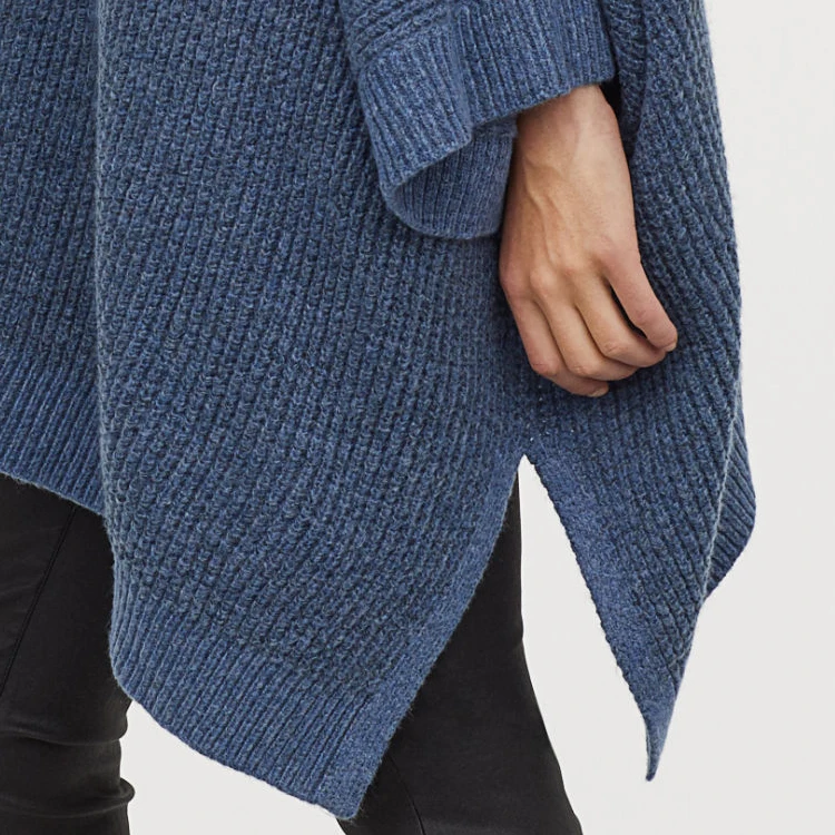 Customized Soft Textured  Knit Wool Turtleneck Ladies Fashion Knit Poncho