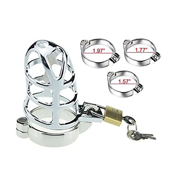 Stainless Steel Cock with 5 Different Size Rings and a Lock for Male Penis Exercise Suitable