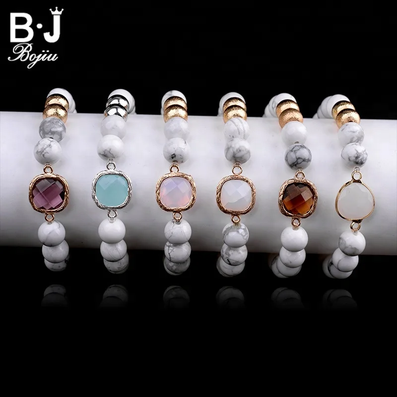 
Wholesale Handmade Natural Stone Beads Crystal Glass Gemstone Charm Stretch Bracelet Jewelry 