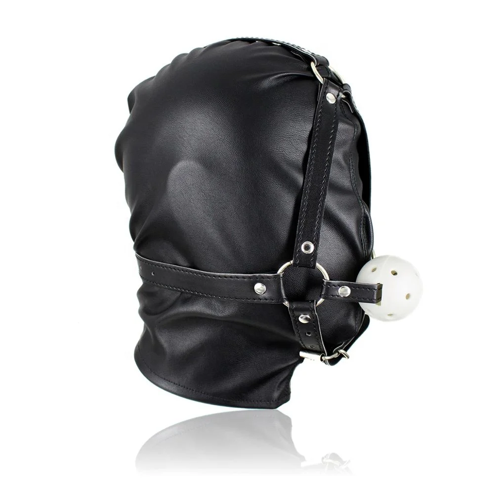 Sex Toys Black Pu Leather Head BDSM Bondage Hood Open Eye Mouth Erotic Couple Flirting Adult Toys Adjustable Mask Cosplay