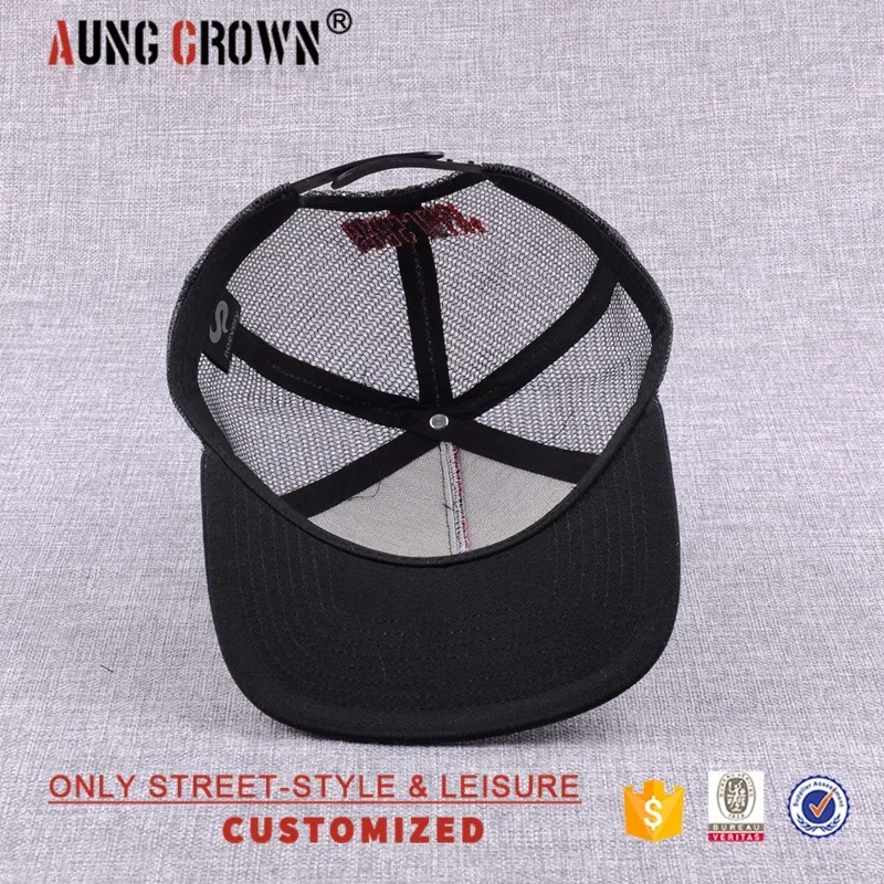 Hide applique logo flat brim full mesh trucker hat