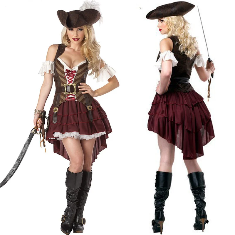
PoeticExst Halloween Movie cosplay Halloween Cosplay Masquerade Role Playing Clothes Caribbean Pirate Costume Adult Female 