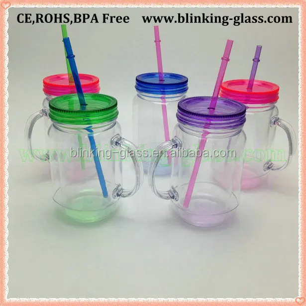 Factory sale mason jar with handle and straw double wall mason jar