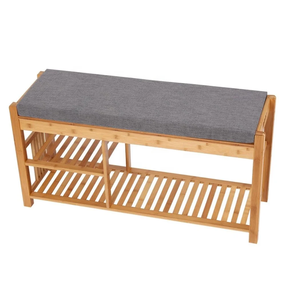 Bamboo Shoe Rack Bench,Padded Seat Storage Shoe Shelf Organizing for Bedroom Bathroom Living Room Patio Entryway Hallway and Foy