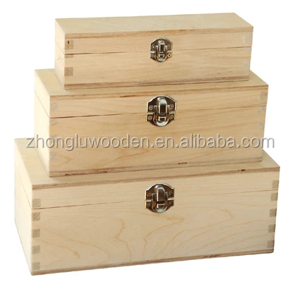 Cheap solid wood finished antique wooden treasure chest jewelry box with lock