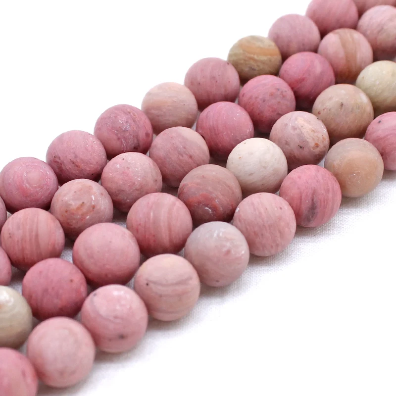 High quality 6mm 8mm 10mm 12mm matte frosted pink rhodonite jasper bracelet stone beads for jewelry making (AB1581)