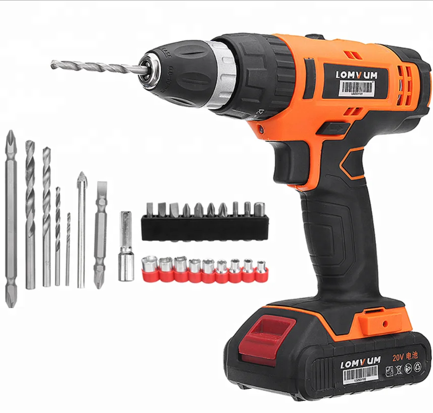
LOMVUM 12V 18V 24V Trigger Switch Power Tools Cordless Drill Machine with Drill Bit 
