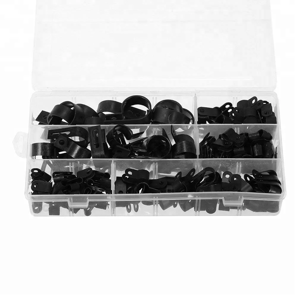 
200pcs Black Nylon Plastic P Clips Clamps Fasteners Assorted For Cable Conduit 